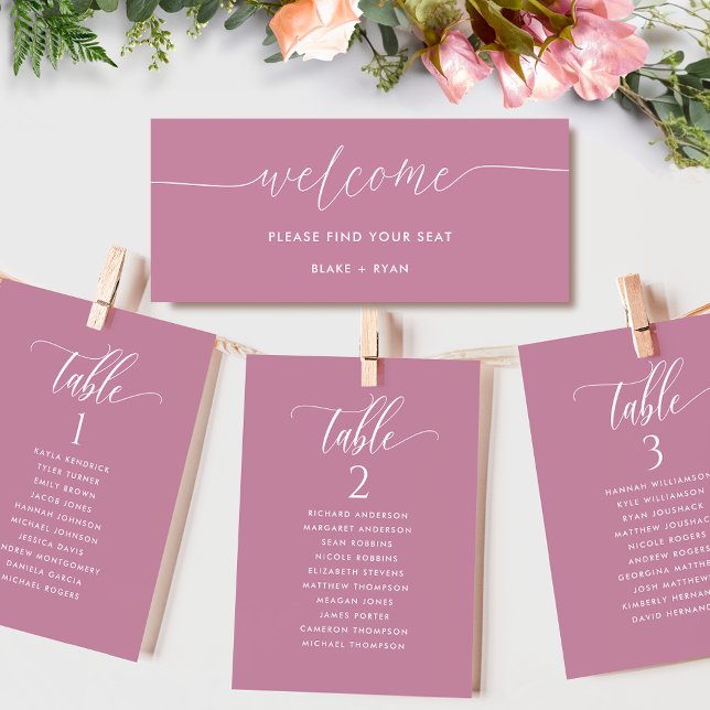 Tarjeta de Plan de Asientos Elegante Rosa con Nomb (Subido por el creador)