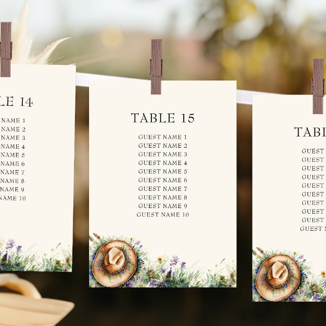 Tarjeta de plan de asientos rústicos de Cowgirl Wi (Seating Plan Card from my Wildflower Cowgirl Hat Quinceanera Collection
)