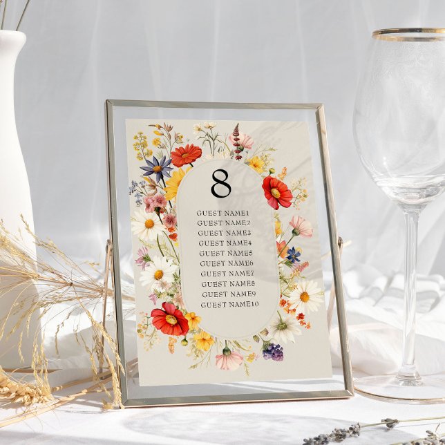 Tarjeta de plan de Boda de flores silvestres rusas (Table Seating Card from the Rustic Wildflower Wedding Collection by Darling & May)