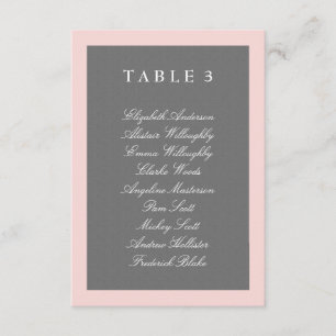 Tarjeta de plan de mesa gris y rosa pálido