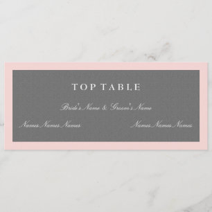 Tarjeta de plan de mesa superior gris y rosa rubor