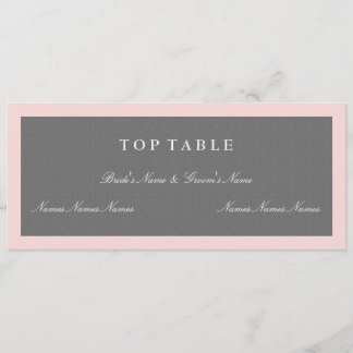 Tarjeta de plan de mesa superior gris y rosa rubor