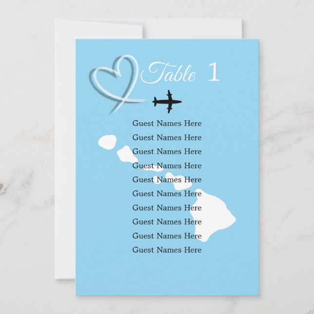 Tarjeta de plan de tabla de boda de destino en Haw (Anverso)