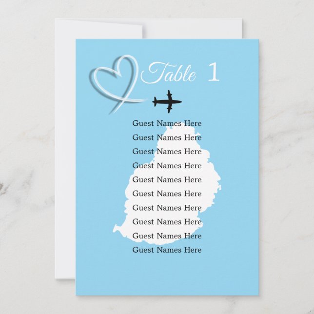 Tarjeta de plan de tabla de bodas de destino de Ma (Anverso)