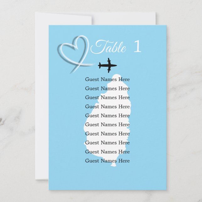 Tarjeta de plan de tabla de bodas de destino de Sa (Anverso)