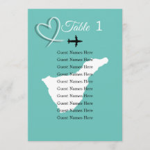 Tarjeta de plan de tabla de bodas de destino de Te