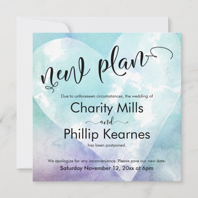 Tarjeta de plan nuevo Boda de Heart Aqua Purple po (Anverso)