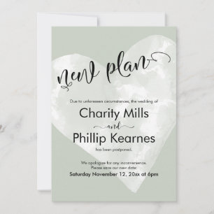 Tarjeta de plan nuevo Boda de Heart Sage Green pos