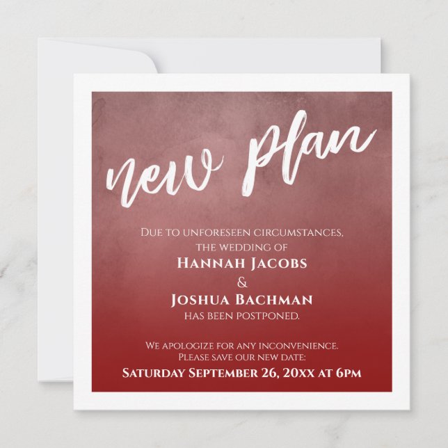 Tarjeta de Plan Nuevo Boda de Ombre Rojo Profundo  (Anverso)