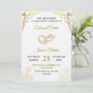Tarjeta de plantilla de invitación de boda de oro