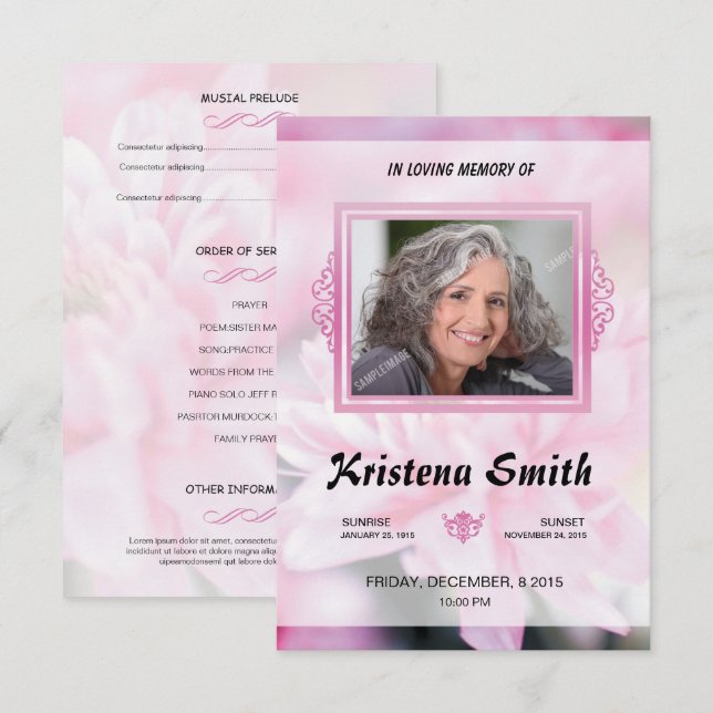 Tarjeta de plantilla de programa de funeral floral (Anverso / Reverso)