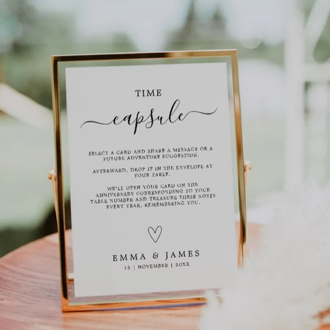 Tarjeta de plantilla de Rótulo de cápsula de tiemp (Wedding Time Capsule Sign Template Card)