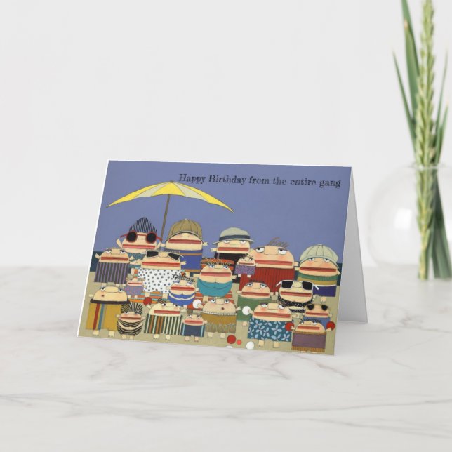 tarjeta de playa de cumpleaños del grupo (Anverso)