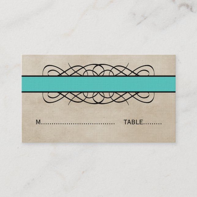 Tarjeta de plaza Aqua Flourish Border Boda (Anverso)