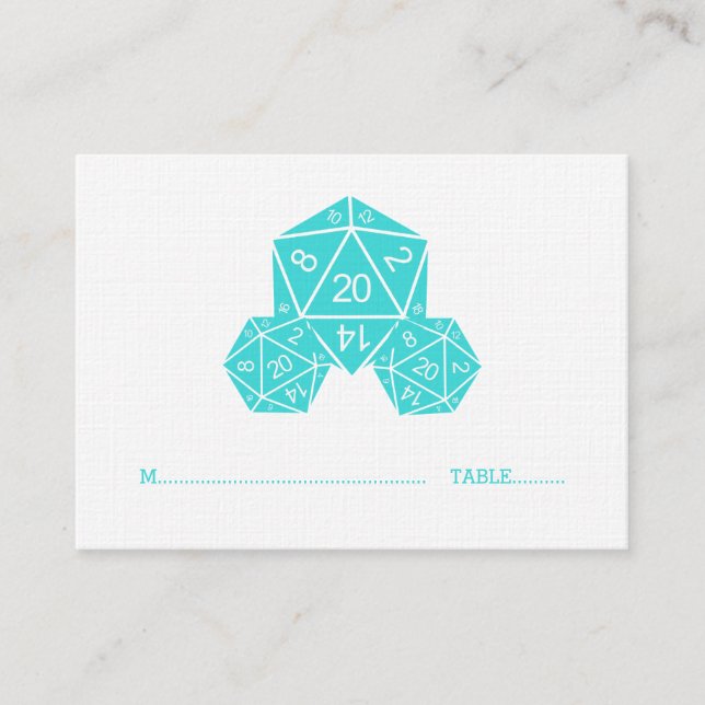 Tarjeta de plaza Boda Aqua D20 Dice (Anverso)