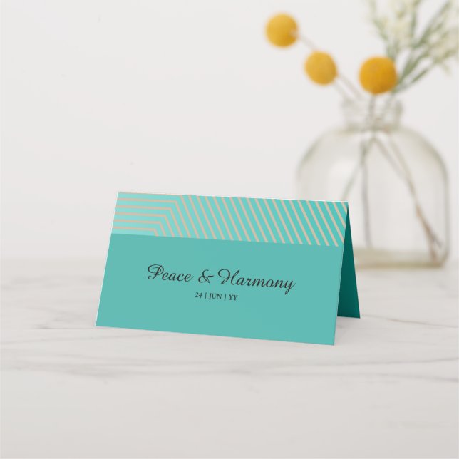 Tarjeta de plaza Boda Aurora Turquoise Stripes (Reverso)