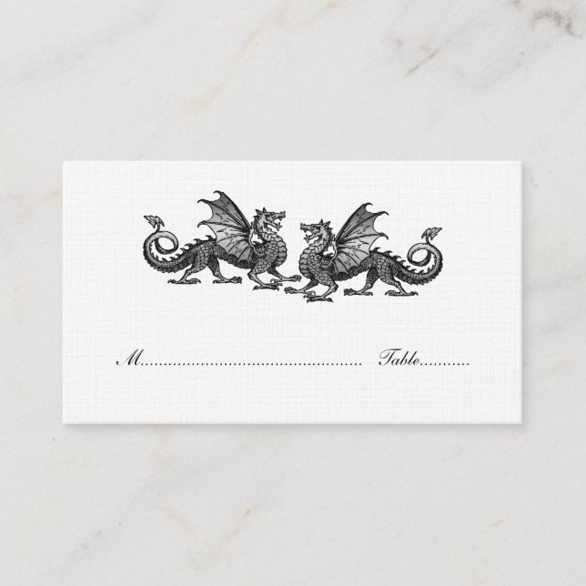 Tarjeta de plaza Boda de Dragones Elegantes Plata (Anverso)