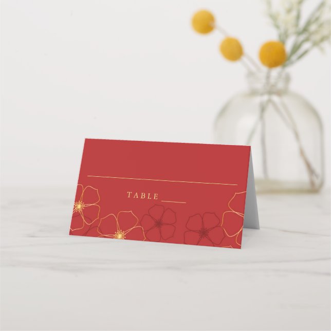 Tarjeta de plaza Boda de flores de cerezo rojas y  (Anverso)