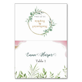 Tarjeta de plaza Boda de Gold Greenery Guest Name