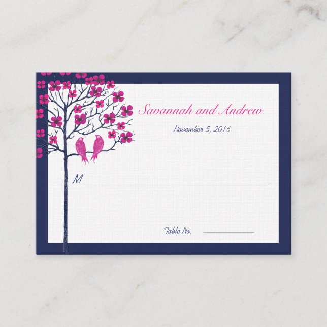 Tarjeta de plaza Boda de la Marina y Fuchsia Vinta (Anverso)