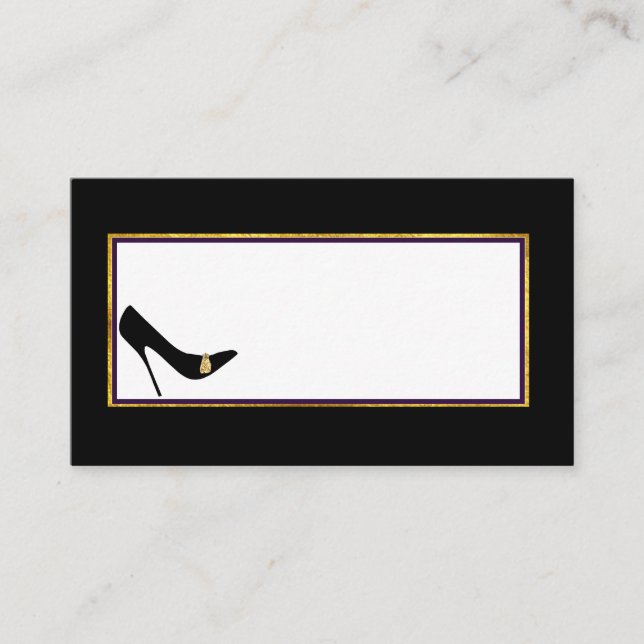 Tarjeta de plaza Boda de Stiletto negro y dorado (Anverso)