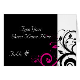 Tarjeta de plaza Boda de Swirl Fuchsia Black, Whit