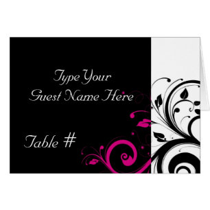 Tarjeta de plaza Boda de Swirl Fuchsia Black, Whit