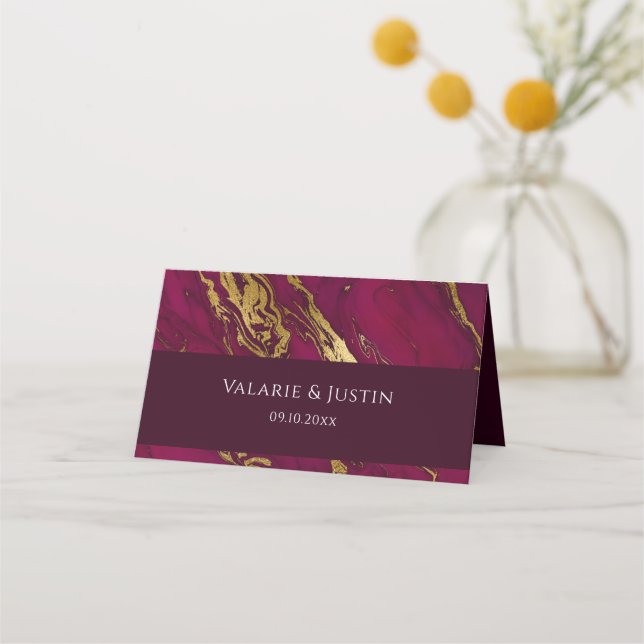 Tarjeta de plaza Boda de vino y mármol dorado (Anverso)