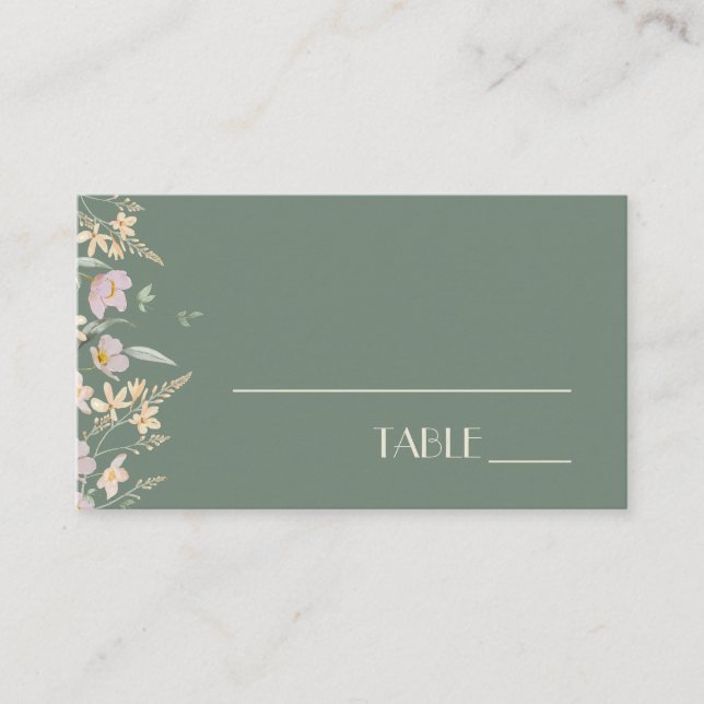 Tarjeta de plaza Boda de Wildflower Sage Deco (Anverso)