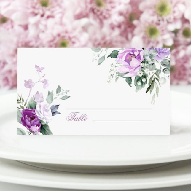 Tarjeta de plaza Boda Eucalyptus Violet Flowers (Subido por el creador)