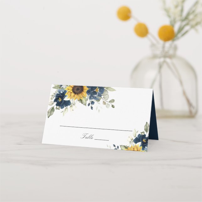 Tarjeta de plaza Boda floral azul de la Marina de  (Anverso)
