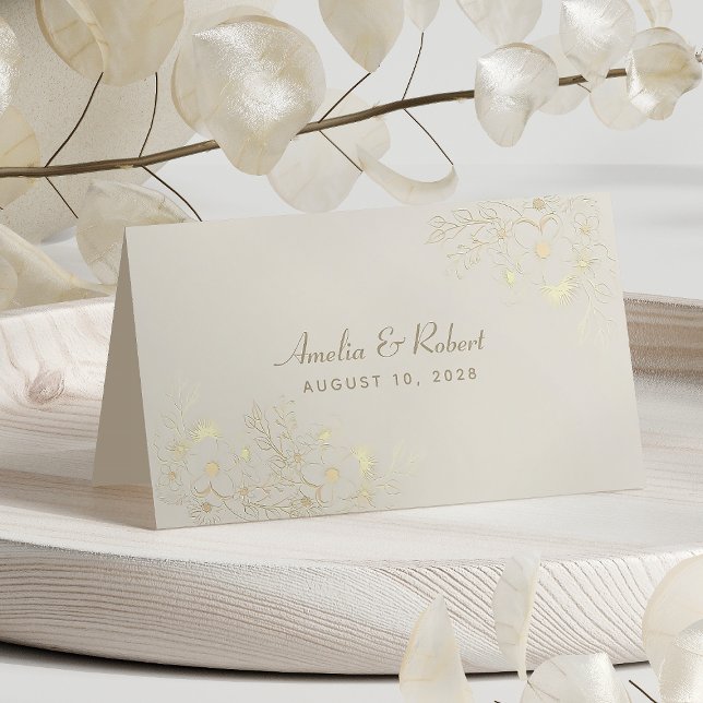 Tarjeta de plaza Boda floral marfileña dorada (Subido por el creador)
