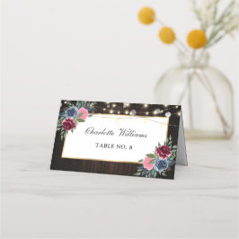 Tarjeta de plaza Boda floral rosa azul de la Marin