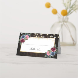Tarjeta de plaza Boda floral rosa azul de la Marin