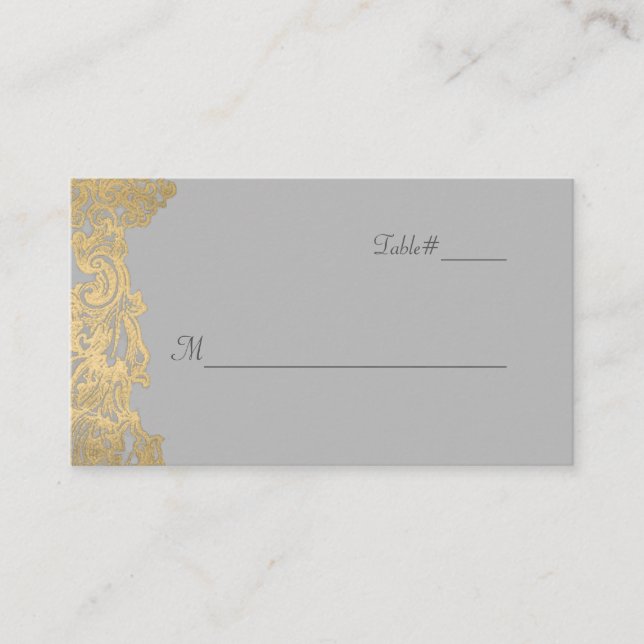 Tarjeta de plaza Boda Gris y Oro de moda (Anverso)