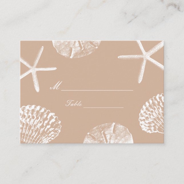 Tarjeta de plaza Boda Neutral Beach Theme Seashell (Anverso)