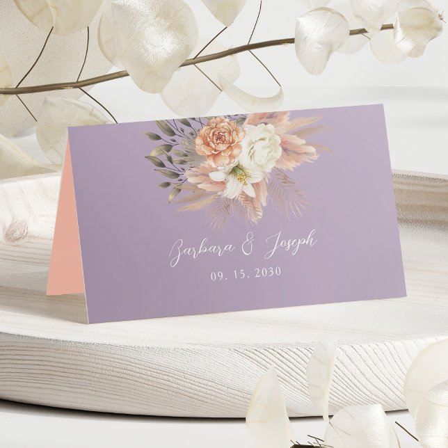 Tarjeta de plaza Boda Peach and Purple Floral (Subido por el creador)