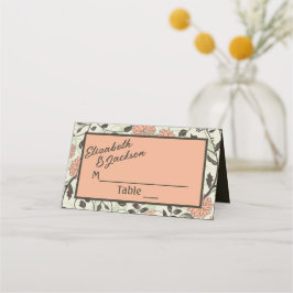 Tarjeta de plaza Boda Peach, Green y Brown Chintz