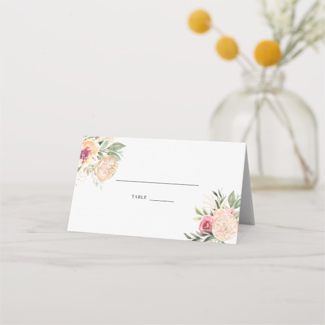 Tarjeta de plaza Boda Peony and Relieve metalizado (Anverso)
