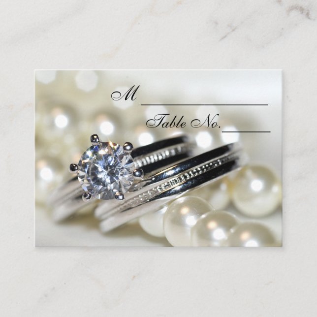 Tarjeta de plaza Boda Rings and White Pearls (Anverso)