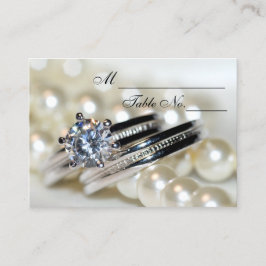 Tarjeta de plaza Boda Rings and White Pearls