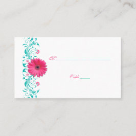 Tarjeta de plaza Boda rosa Gerbera Daisy Turquoise