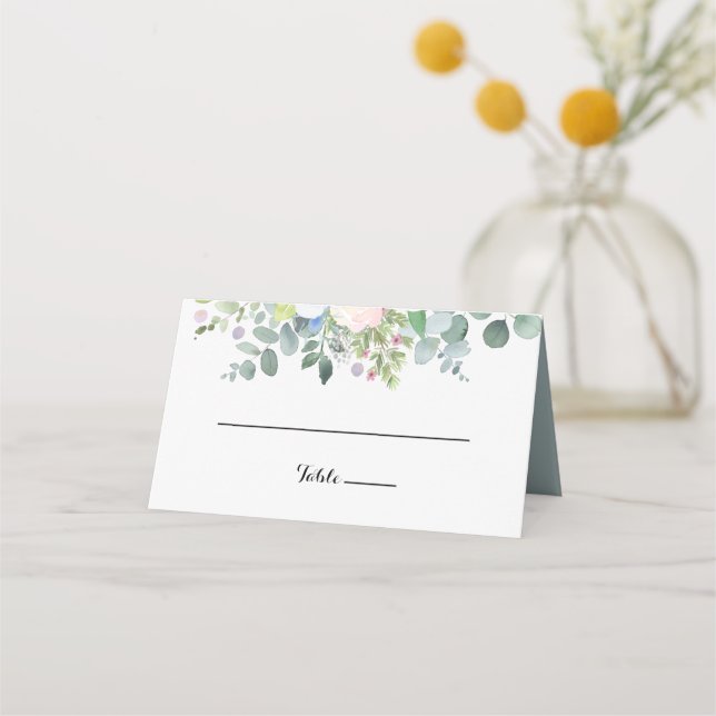 Tarjeta de plaza Boda Tropical Eucalyptus Greenery (Anverso)