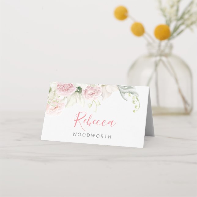 Tarjeta de plaza clásica rosa y floral blanca, bod (Anverso)