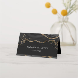 Tarjeta de plaza de Boda Agate, Purpurina negro y