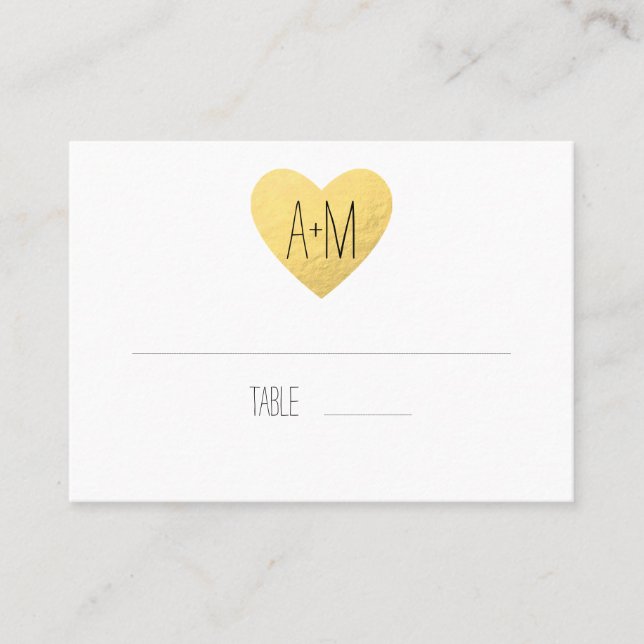 Tarjeta de plaza de boda de corazón dorado (Anverso)