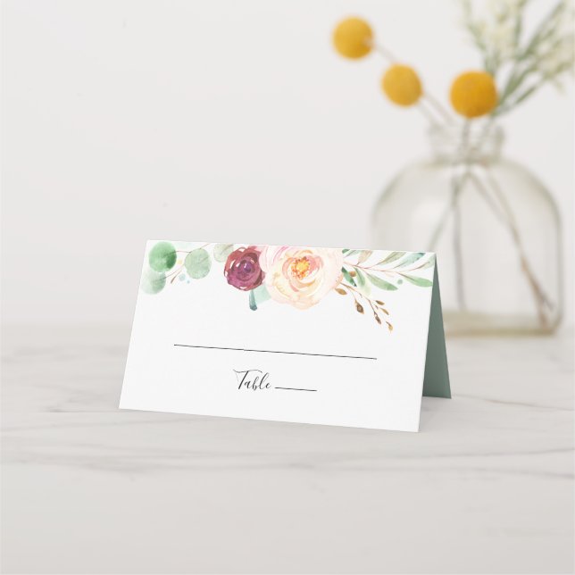 Tarjeta de plaza de Boda floral contemporánea Euca (Anverso)