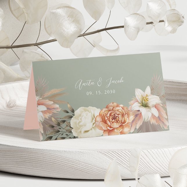 Tarjeta de plaza de Boda floral Sage Green Peach (Subido por el creador)