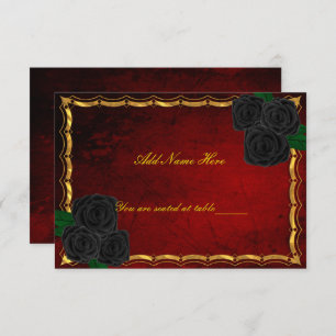 Tarjeta de plaza de Boda rojo gótico negro Rosas d