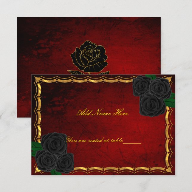 Tarjeta de plaza de Boda rojo gótico negro Rosas d (Anverso / Reverso)
